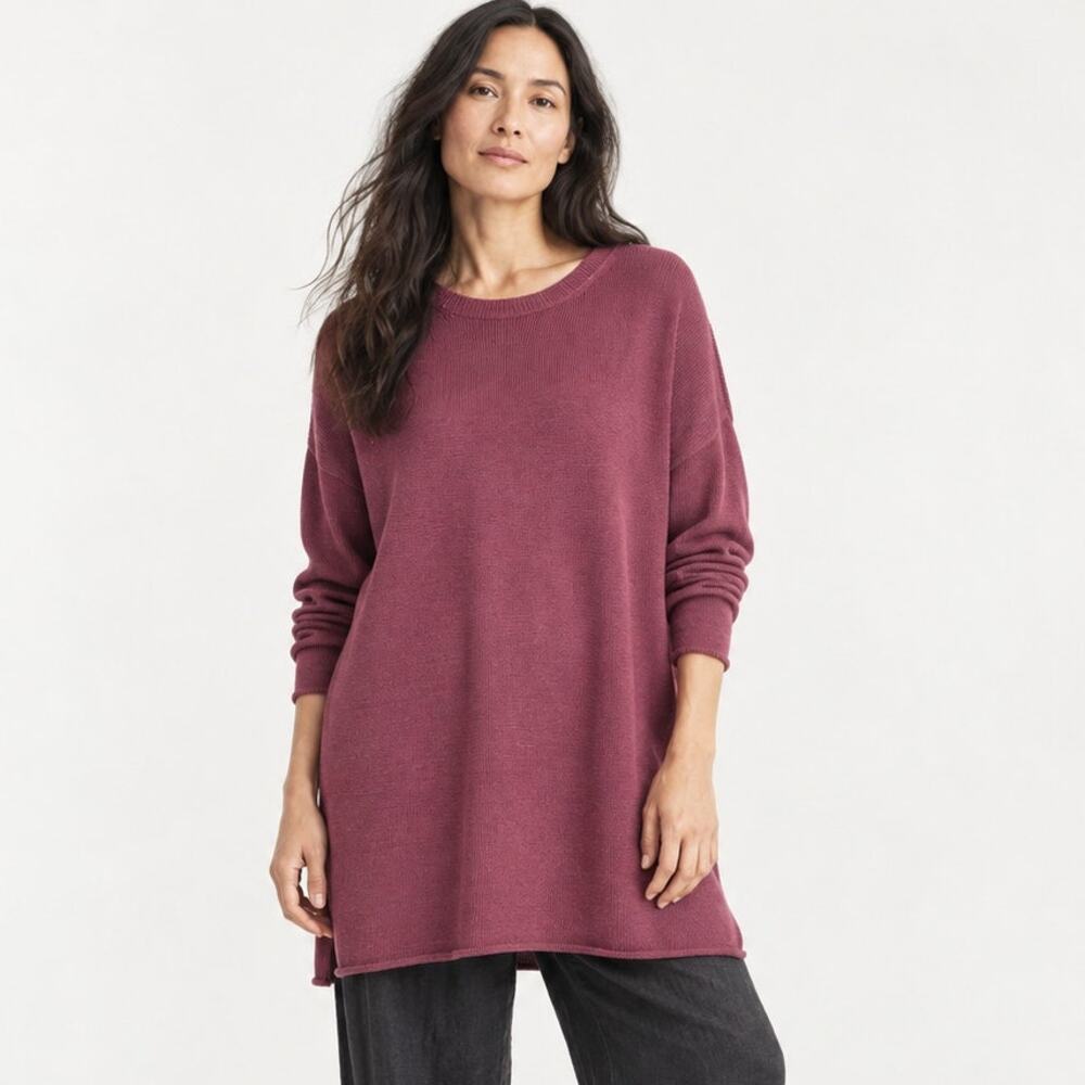 Eileen Fisher Tears Crew neck Boxy Tunic Organic Cotton tencel Medium